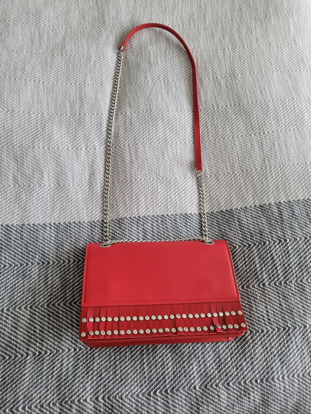 Zara Red Leather Chain-Handle Crossbody Bag